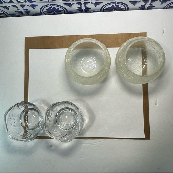 Vintage candleholders lot clear glass floral pattern & frosted crackle globe set - Picture 2 of 16